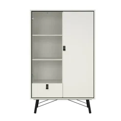 Vetrine > Dmora Mobile con vetrina 2 ante 101x40x161h cm bianco e nero - Mora Nero, Bianco