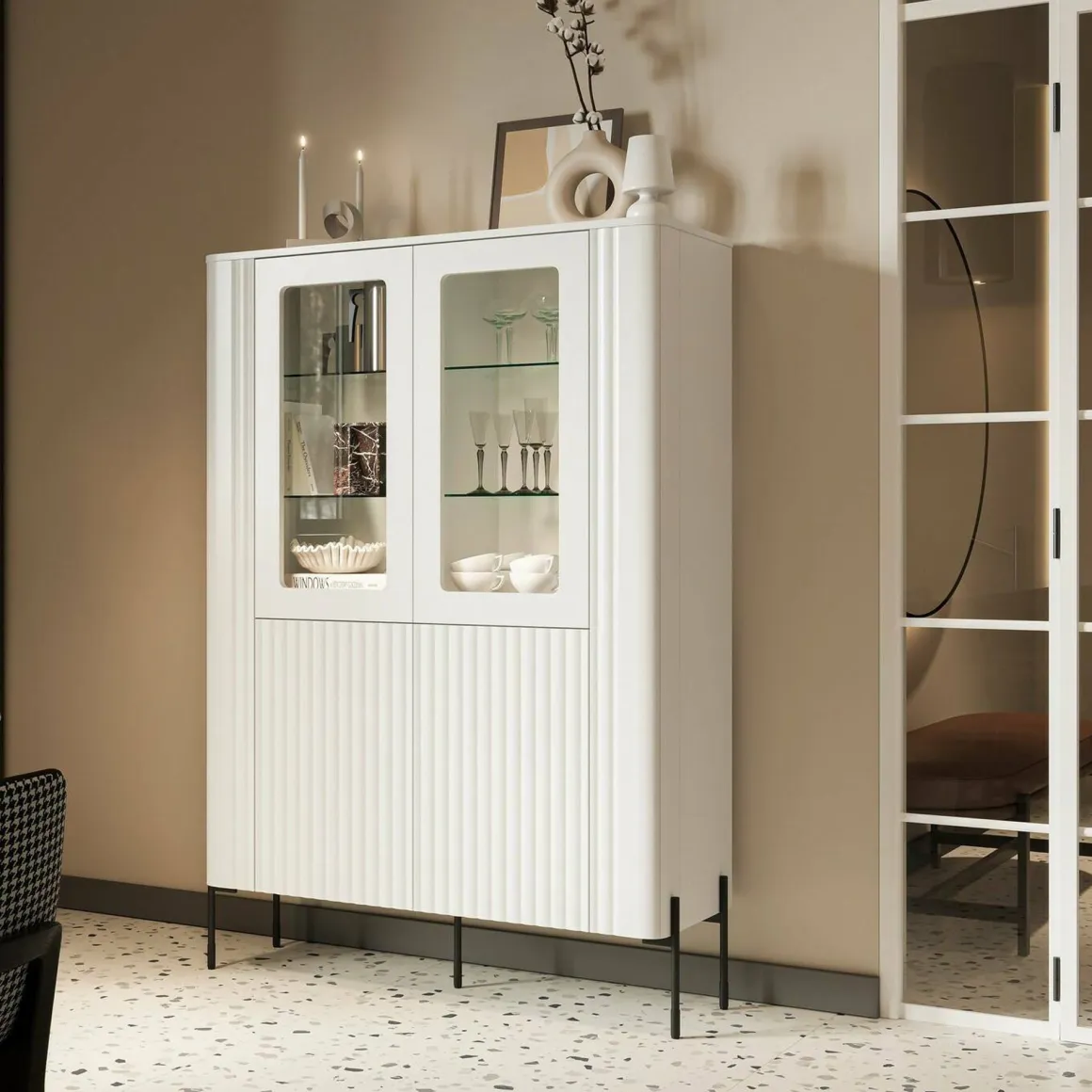 Mobile con vetrina 2 ante 110x39x160h cm bianco - Cimino