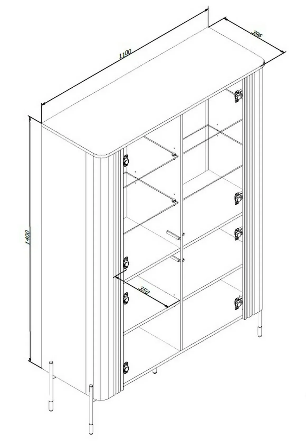 Mobile con vetrina 2 ante 110x39x160h cm bianco - Cimino