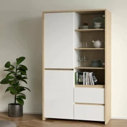 Mobile con vetrina 3 ante 100x48x170h cm rovere e bianco lucido - Reykjavik
