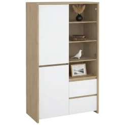 Mobile con vetrina 3 ante 100x48x170h cm rovere e bianco lucido - Reykjavik