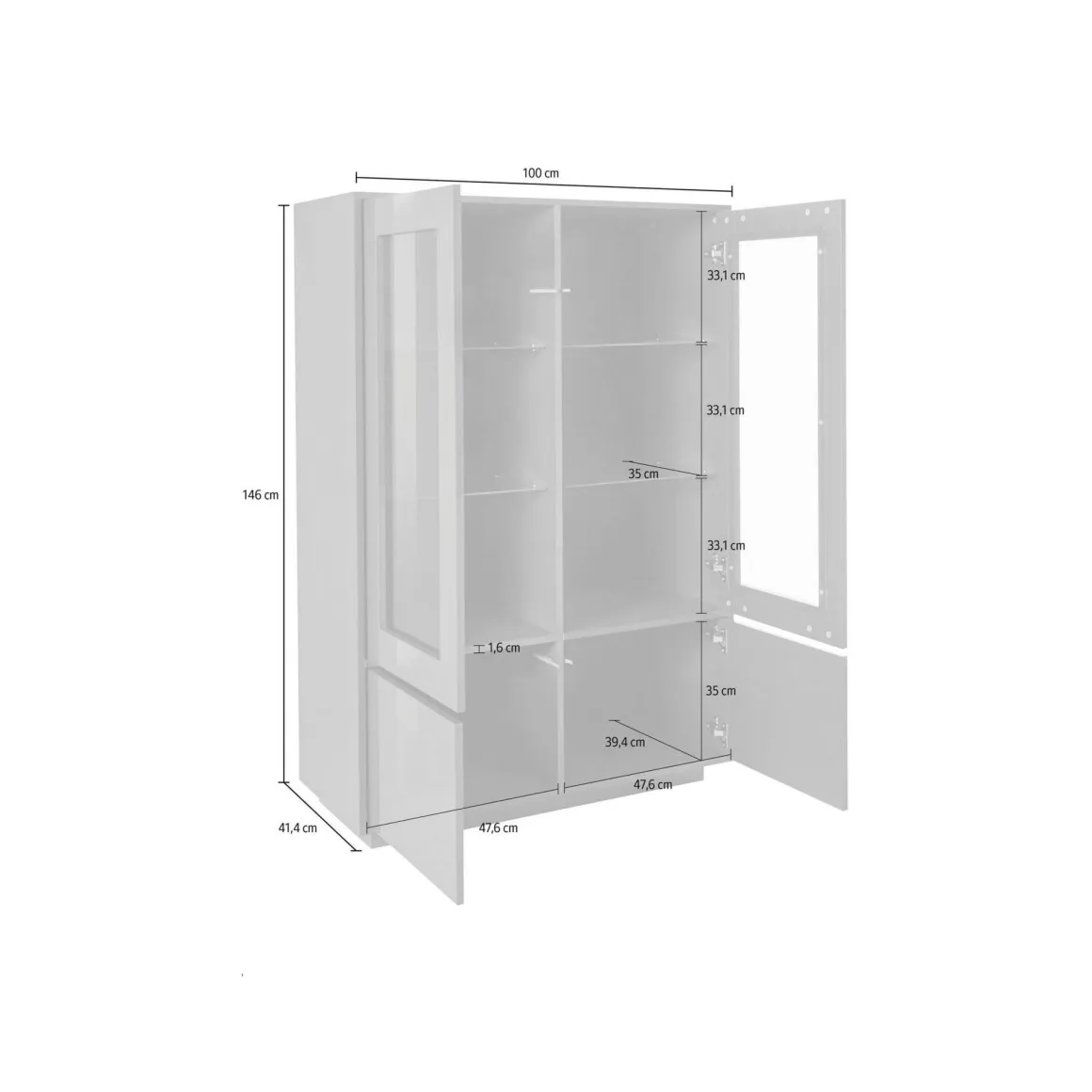 Mobile con vetrina 4 ante 100x41x146h cm antracite lucido - Agostino