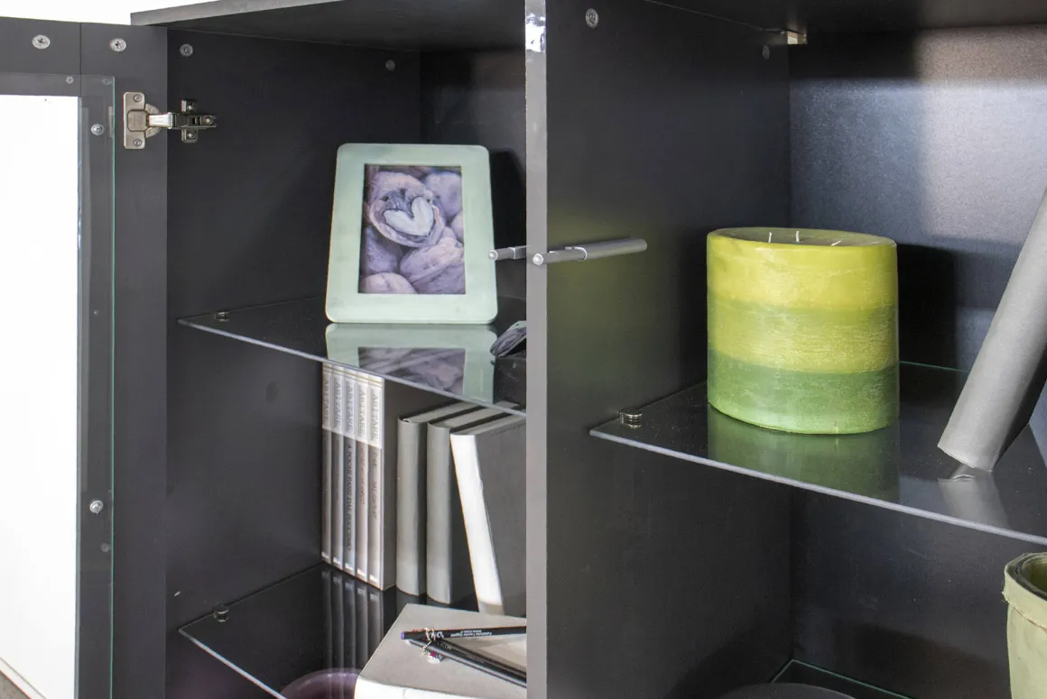Mobile con vetrina 4 ante 100x41x146h cm antracite lucido - Agostino