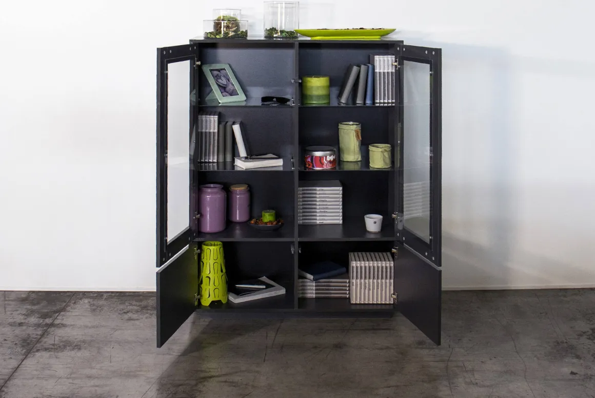 Mobile con vetrina 4 ante 100x41x146h cm antracite lucido - Agostino