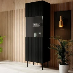 Mobile con vetrina cannettato 59x42x182h cm nero - Luzzana