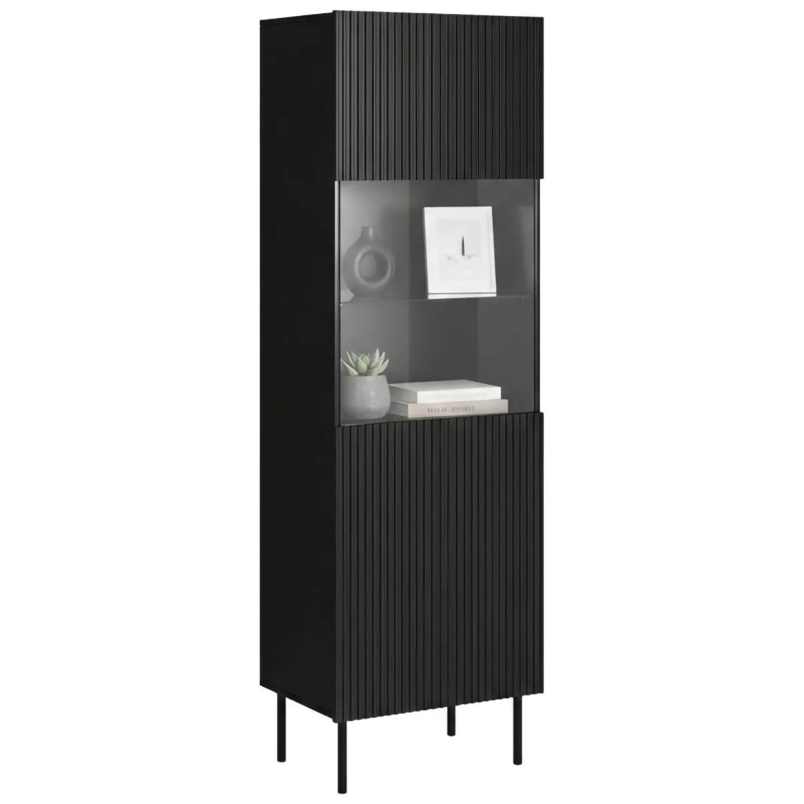Mobile con vetrina cannettato 59x42x182h cm nero - Luzzana