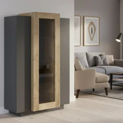 Mobile con vetrina design 3 ante 80x38x121h cm antracite e acero - Ablaze