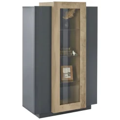 Mobile con vetrina design 3 ante 80x38x121h cm antracite e acero - Ablaze