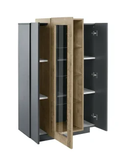 Mobile con vetrina design 3 ante 80x38x121h cm antracite e acero - Ablaze
