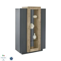 Mobile con vetrina design 3 ante 80x38x121h cm antracite e acero - Ablaze