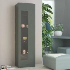 Vetrine|Cucina > Dmora Mobile con vetrina elegante 45x34x162h cm antracite lucido - Adatka Nero Antracite lucido