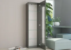 Vetrine|Cucina > Dmora Mobile con vetrina elegante 45x34x162h cm antracite lucido - Adatka Nero Antracite lucido