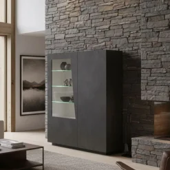 Vetrine|Cucina > Dmora Mobile con vetrina moderno soggiorno 2 ante 120x43x146h cm ardesia - Ask Grigio Ardesia