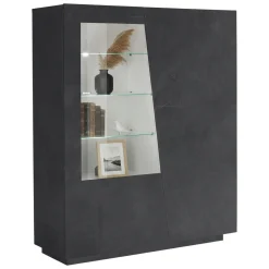 Vetrine|Cucina > Dmora Mobile con vetrina moderno soggiorno 2 ante 120x43x146h cm ardesia - Ask Grigio Ardesia