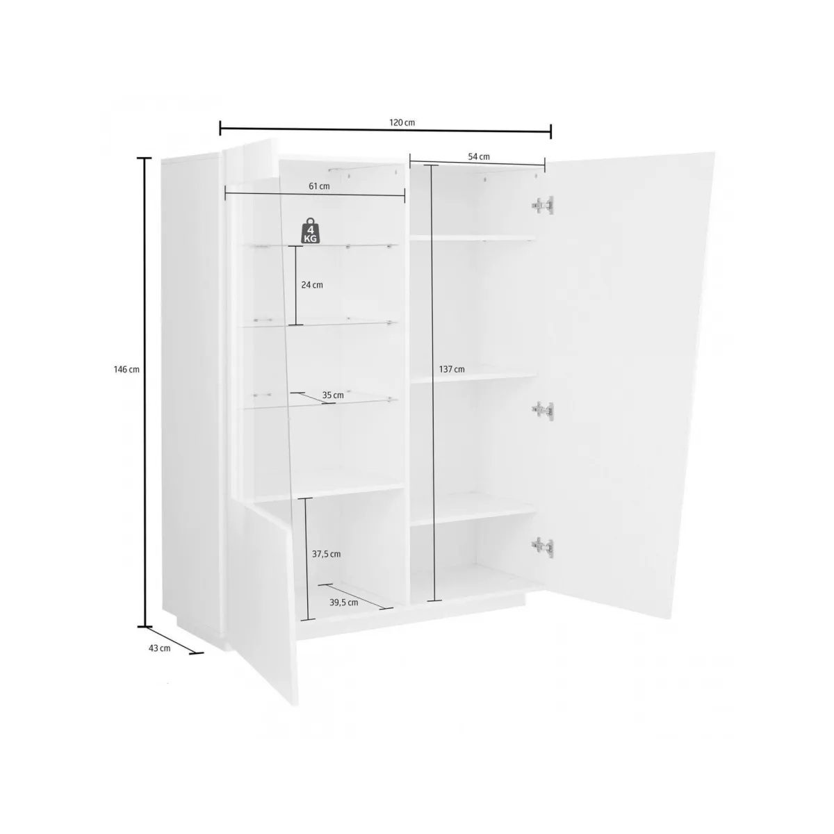 Vetrine|Cucina > Dmora Mobile con vetrina moderno soggiorno 2 ante 120x43x146h cm ardesia - Ask Grigio Ardesia