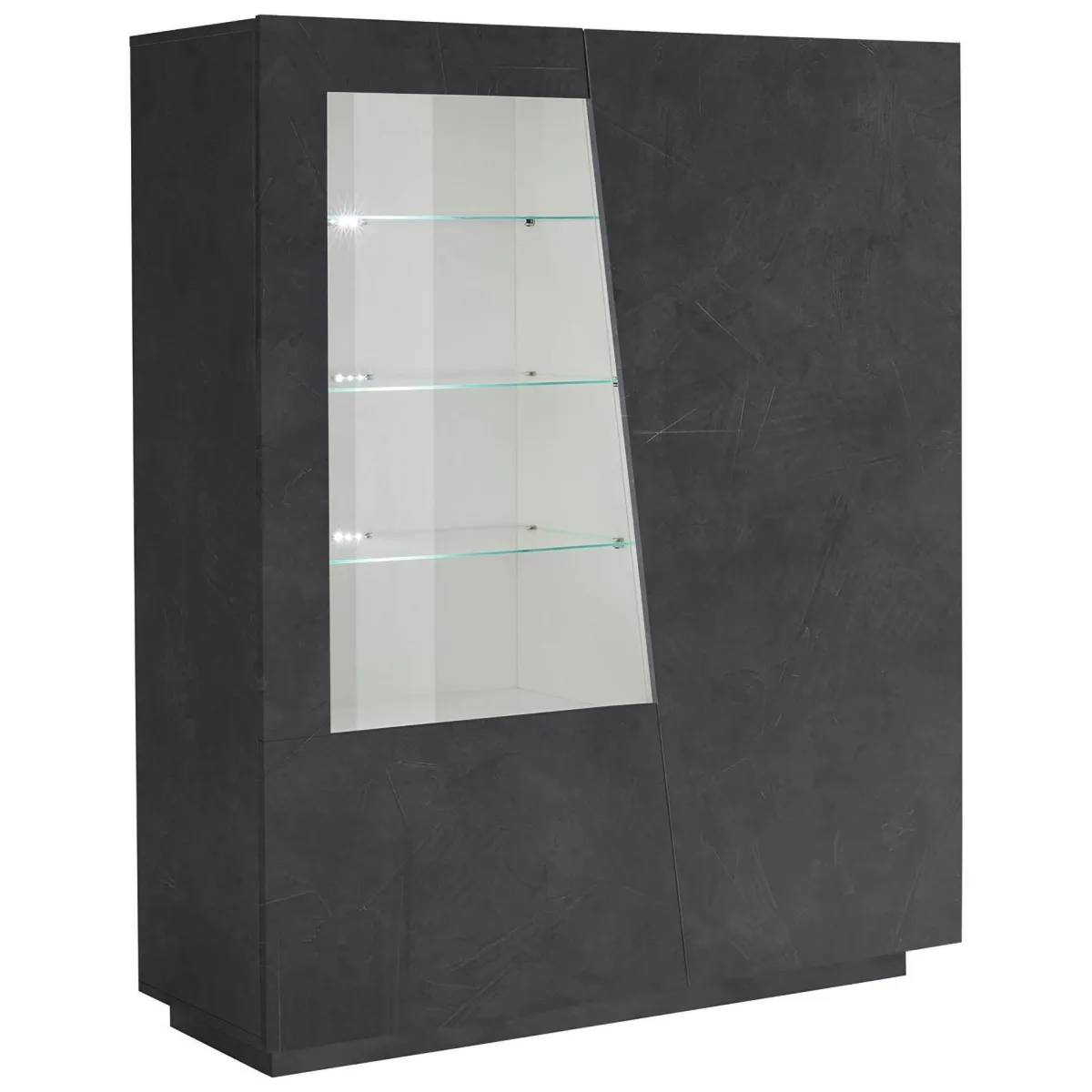 Vetrine|Cucina > Dmora Mobile con vetrina moderno soggiorno 2 ante 120x43x146h cm ardesia - Ask Grigio Ardesia