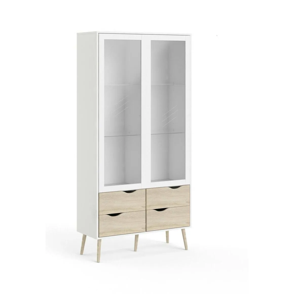 Mobile con vetrina scandi 2 ante 98x39x200h cm bianco e quercia - Amedeo