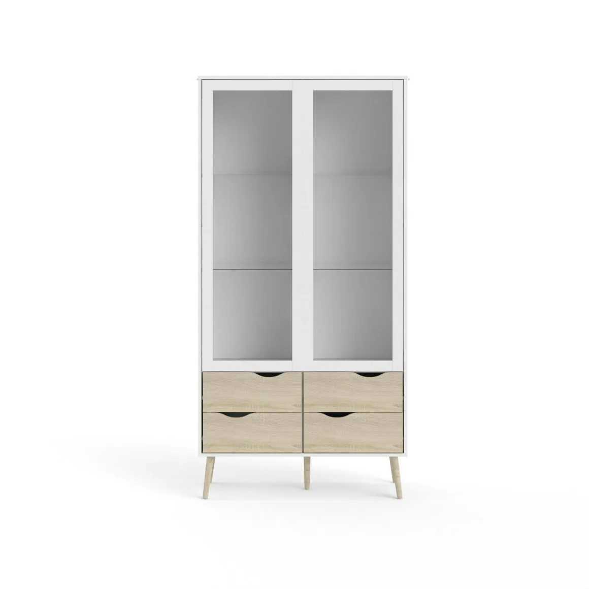 Mobile con vetrina scandi 2 ante 98x39x200h cm bianco e quercia - Amedeo