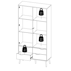 Mobile con vetrina scandi 2 ante 98x39x200h cm bianco e quercia - Amedeo
