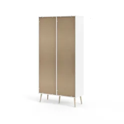 Mobile con vetrina scandi 2 ante 98x39x200h cm bianco e quercia - Amedeo
