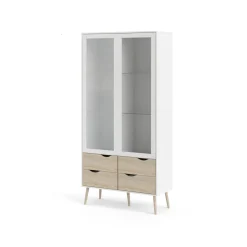 Mobile con vetrina scandi 2 ante 98x39x200h cm bianco e quercia - Amedeo