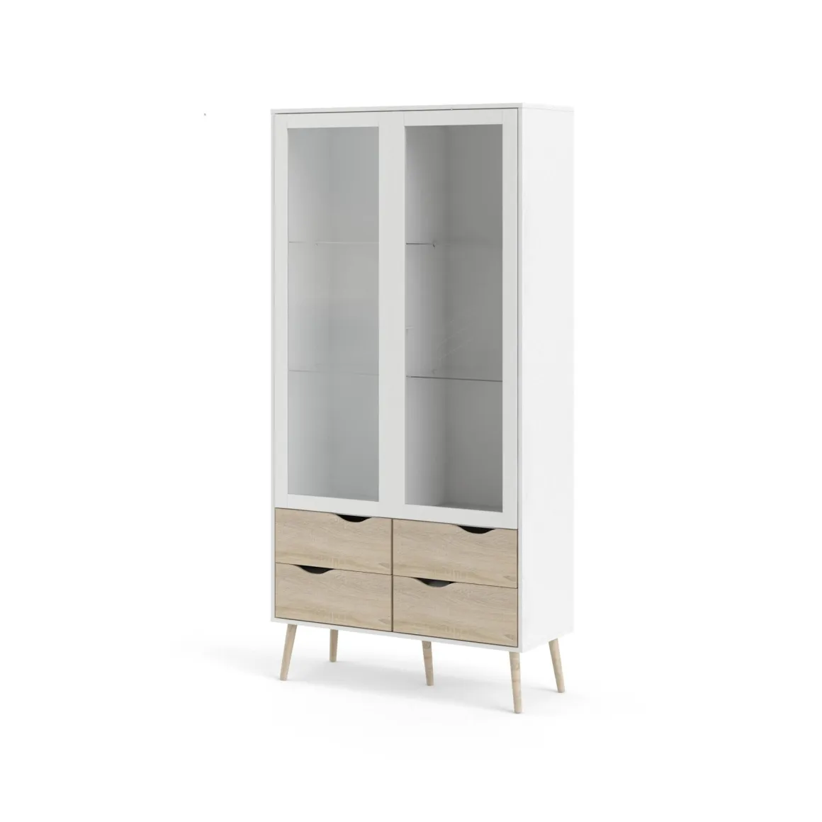 Mobile con vetrina scandi 2 ante 98x39x200h cm bianco e quercia - Amedeo