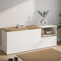 Mobili Da Ingresso|Ingresso > Dmora Mobile da ingresso 2 ante bianco lucido e acero 120x54h cm - Aska Marrone Acero, Bianco Lucido