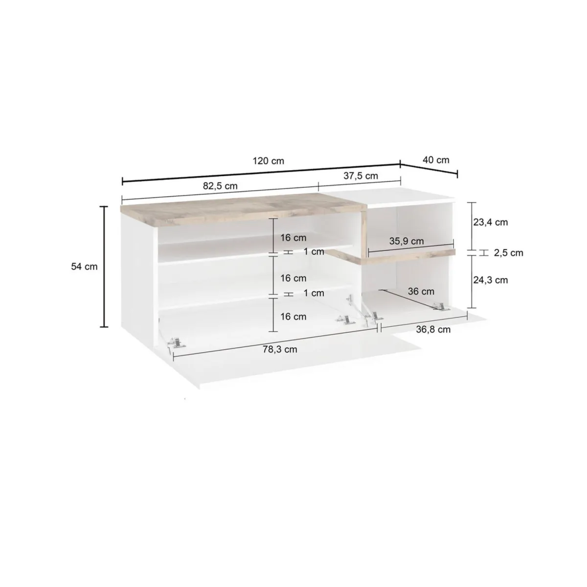 Mobili Da Ingresso|Ingresso > Dmora Mobile da ingresso 2 ante bianco lucido e acero 120x54h cm - Aska Marrone Acero, Bianco Lucido