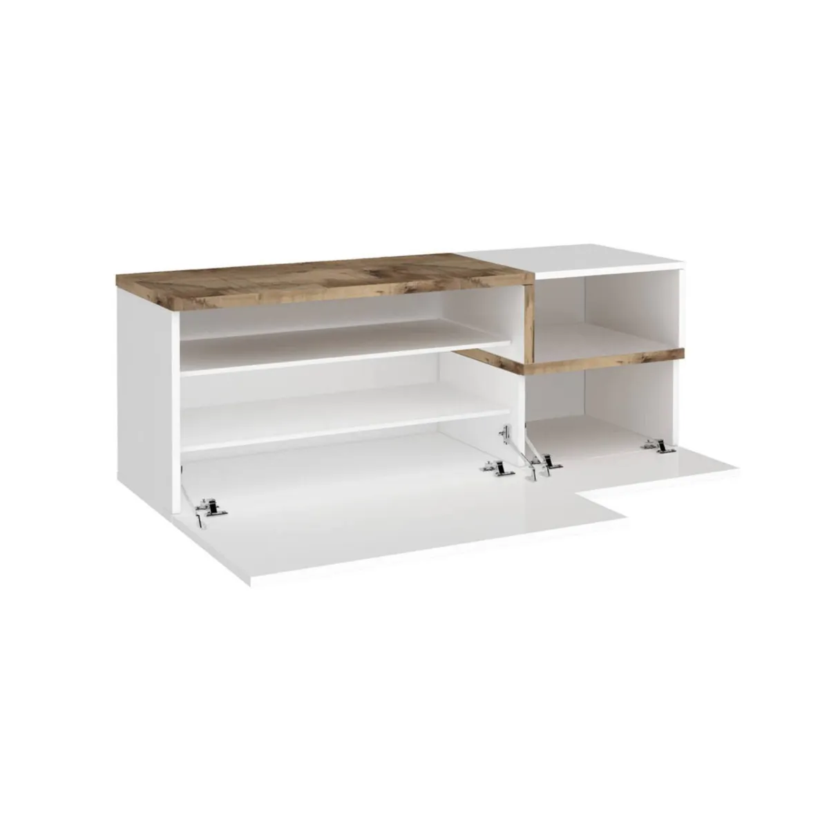 Mobili Da Ingresso|Ingresso > Dmora Mobile da ingresso 2 ante bianco lucido e acero 120x54h cm - Aska Marrone Acero, Bianco Lucido