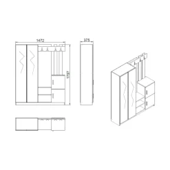 Mobili Da Ingresso|Ingresso > Dmora Mobile da ingresso 3 ante con specchio quercia e antracite 147x179h cm - Arcibaldo Nero Antracite, Marrone Quercia