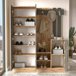 Mobili Da Ingresso|Ingresso > Dmora Mobile da ingresso 3 ante con specchio quercia e antracite 147x179h cm - Arcibaldo Nero Antracite, Marrone Quercia