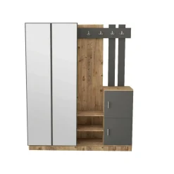 Mobili Da Ingresso|Ingresso > Dmora Mobile da ingresso 3 ante con specchio quercia e antracite 147x179h cm - Arcibaldo Nero Antracite, Marrone Quercia