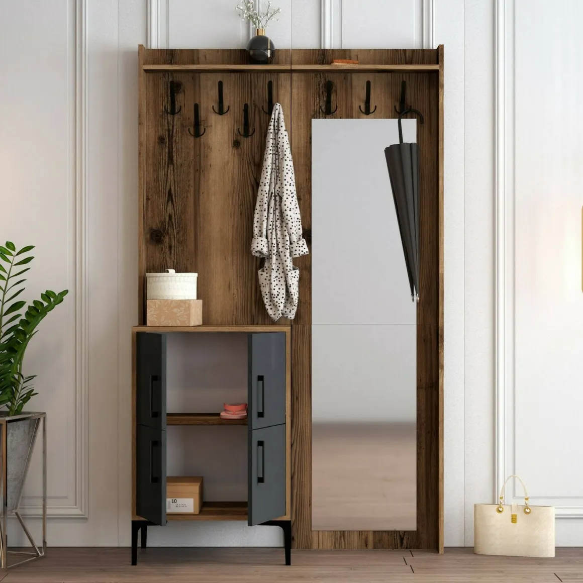 Mobile da ingresso 2 ante noce e antracite 120x200h cm - Isidore