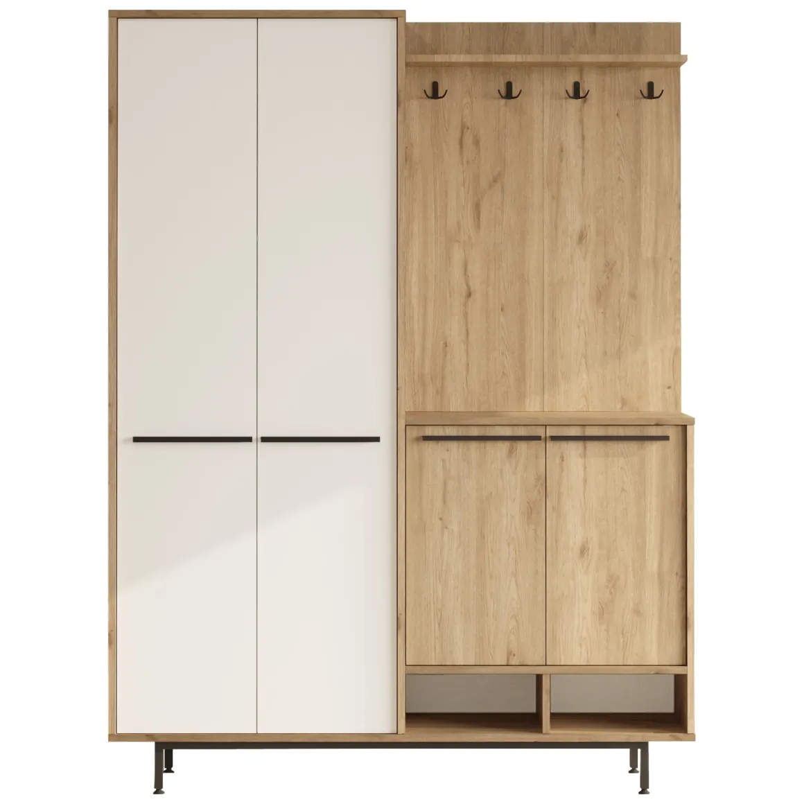 Mobile da Ingresso Beige Marrone Rovere Appendiabiti 12 Ripiani 147x36x196h cm, Apertura Battente - Tignale