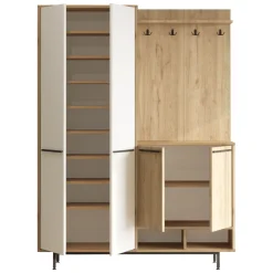 Mobile da Ingresso Beige Marrone Rovere Appendiabiti 12 Ripiani 147x36x196h cm, Apertura Battente - Tignale
