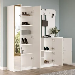 Mobili Da Ingresso > Dmora Mobile da Ingresso Specchio Incluso Appendiabiti 187x38x180h cm, 9 Ripiani - Noviglio Beige