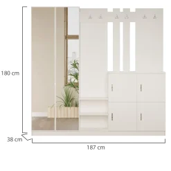 Mobili Da Ingresso > Dmora Mobile da Ingresso Specchio Incluso Appendiabiti 187x38x180h cm, 9 Ripiani - Noviglio Beige