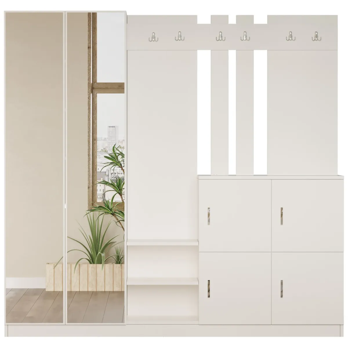 Mobili Da Ingresso > Dmora Mobile da Ingresso Specchio Incluso Appendiabiti 187x38x180h cm, 9 Ripiani - Noviglio Beige