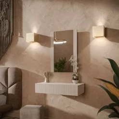 Mobile da Ingresso Beige Specchio Incluso Paia 80x42x97h cm, un Cassetto - Premolo
