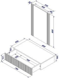Mobile da Ingresso Beige Specchio Incluso Paia 80x42x97h cm, un Cassetto - Premolo
