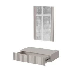 Mobile da Ingresso Beige Specchio Incluso Paia 80x42x97h cm, un Cassetto - Premolo