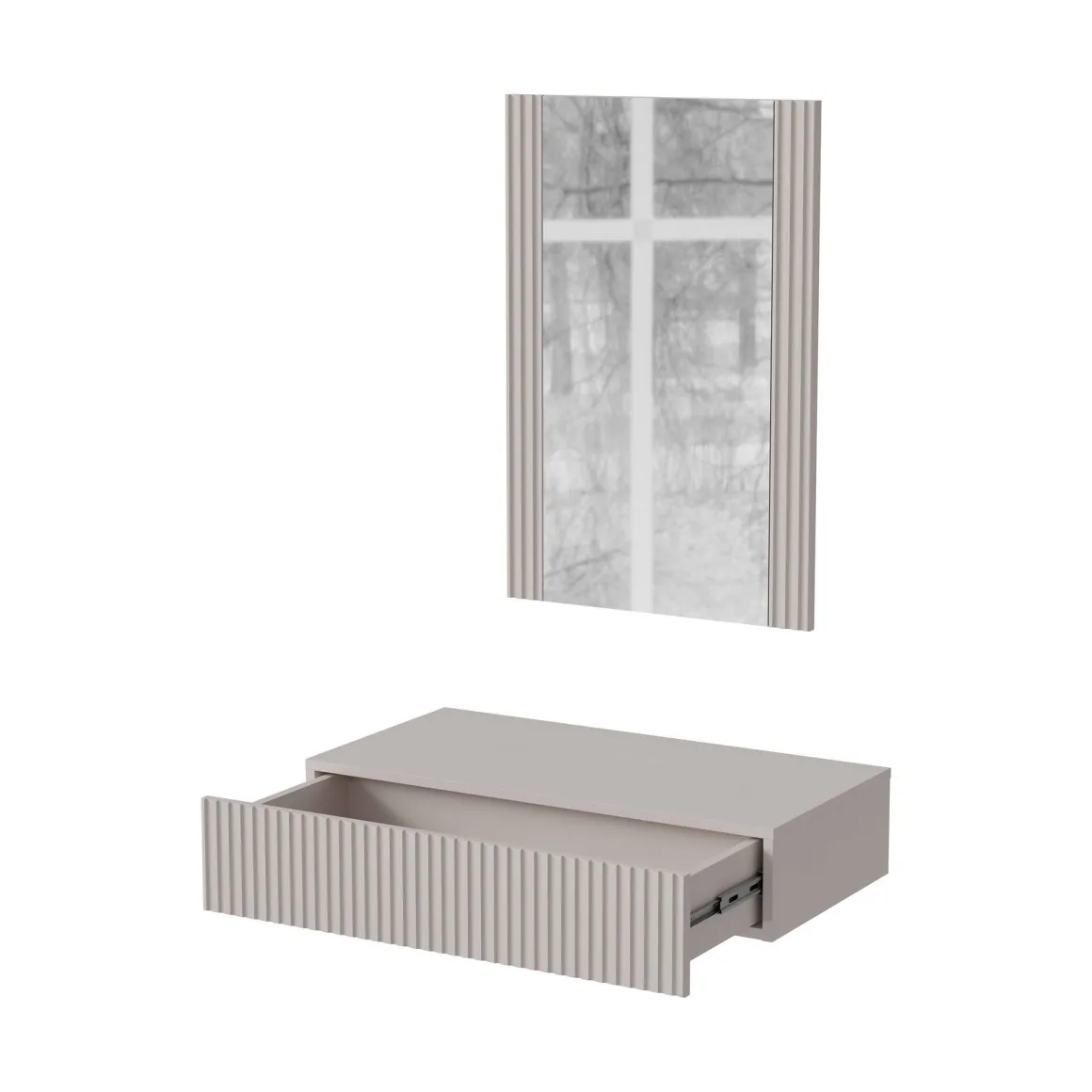 Mobile da Ingresso Beige Specchio Incluso Paia 80x42x97h cm, un Cassetto - Premolo