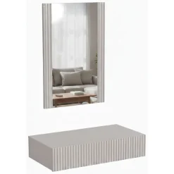Mobile da Ingresso Beige Specchio Incluso Paia 80x42x97h cm, un Cassetto - Premolo