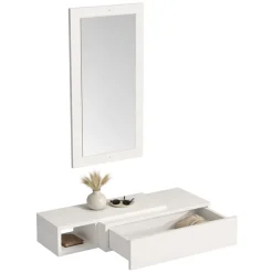 Mobile da Ingresso Bianco Beige Specchio Incluso un Cassetto 82x30x16h cm, un Ripiano - Ingria
