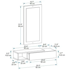 Mobile da Ingresso Bianco Beige Specchio Incluso un Cassetto 82x30x16h cm, un Ripiano - Ingria