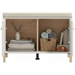 Mobile da Ingresso Bianco Crema Grigio Chiaro un Ripiano 2 Ante 80x40x57h cm, 2 Vani - Marciana