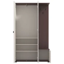 Mobile da Ingresso Bianco Crema Marrone Noce Specchio Incluso 4 Ripiani 116x35x197h cm, Appendiabiti - Raroto