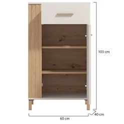Mobili Da Ingresso > Dmora Mobile da Ingresso Bianco Crema Nero un Cassetto 2 Ripiani 51.5x35x98h cm, Un'anta - Trevi Nero, Bianco Crema