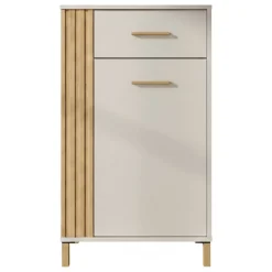 Mobili Da Ingresso > Dmora Mobile da Ingresso Bianco Crema Nero un Cassetto 2 Ripiani 51.5x35x98h cm, Un'anta - Trevi Nero, Bianco Crema