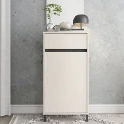 Mobile da Ingresso Bianco Crema Nero un Cassetto 2 Ripiani 54.5x40x109.5h cm, Un'anta - Pollenza